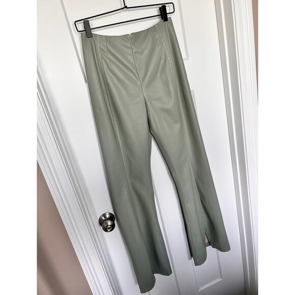 Free People Faux Leather Split Hem Flare Bell Bottom Pants Real Deal Olive SZ 27 - Picture 1 of 13